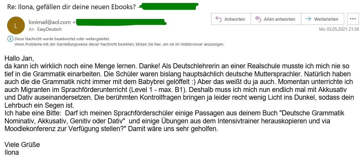 Kundenmeinung Email 2 Ilona