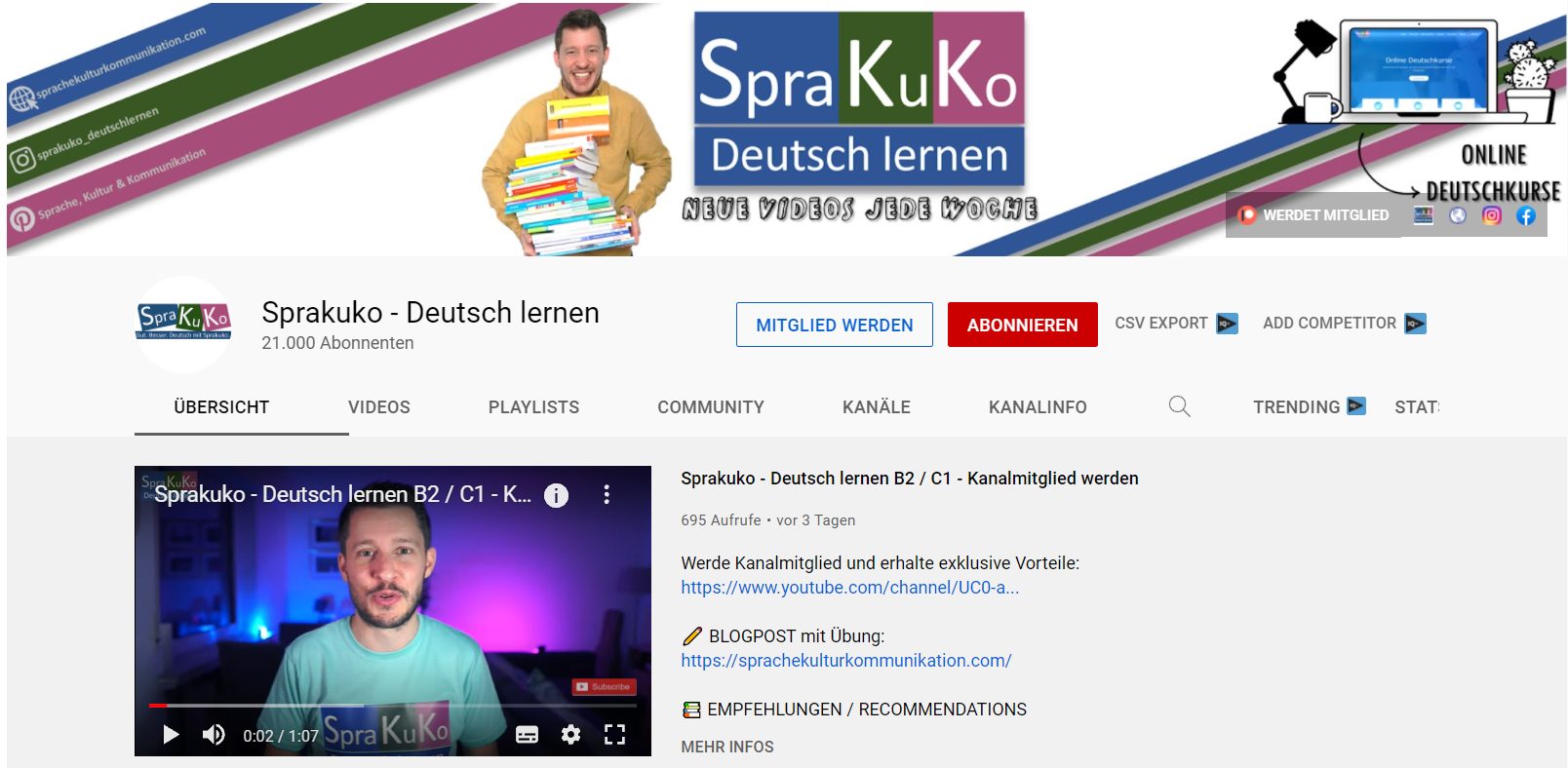 Mit Youtube Deutsch lernen  - Sprakuko