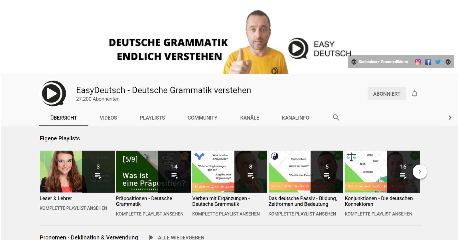 Mit Youtube Deutsch lernen EasyDeutsch